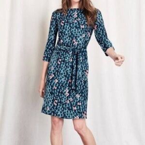 Boden Floral Kelly Knee Length Dress 3/4 Sleeve Waist Tie